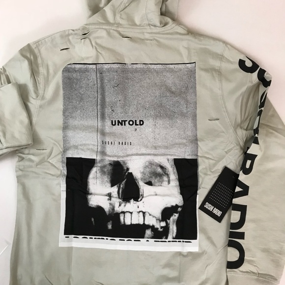 SUSHI RADIO Untold distressed hoodie men’s Large - Picture 5 of 8